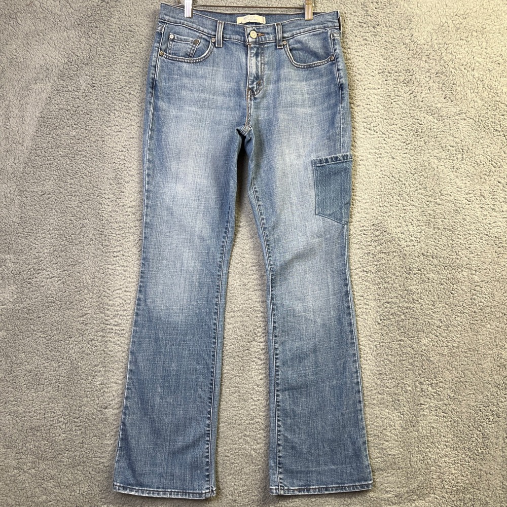 Levis 515 Boot Cut Jeans Women 8 Long Blue Denim Custom Utility Cargo Pocket